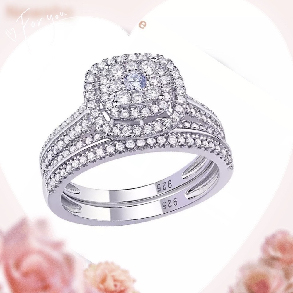 😻Two pieces Engagement ring Wedding band set bridal wedding jewelry with box